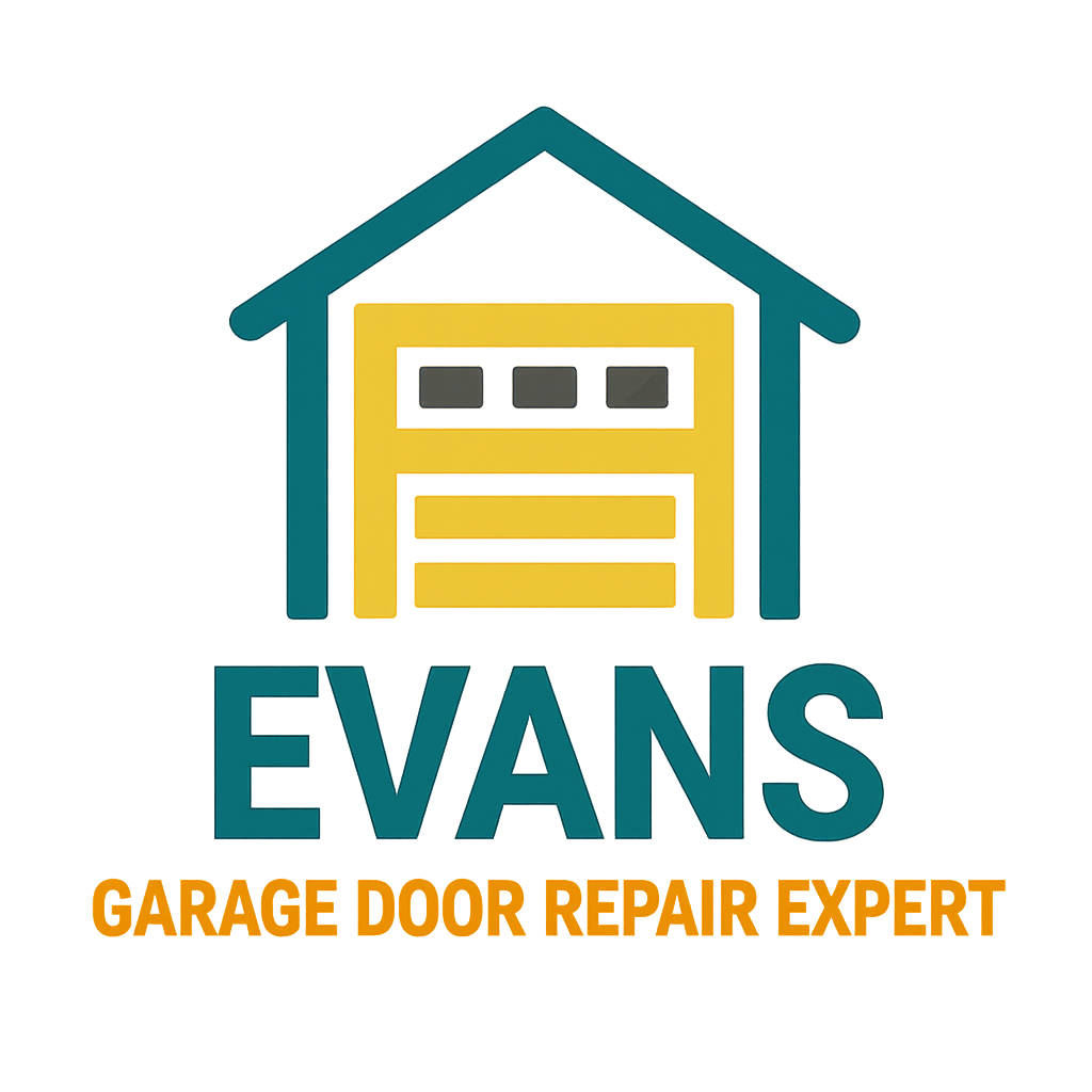 Evans Garage Door Repair Expert logo with house and garage door design